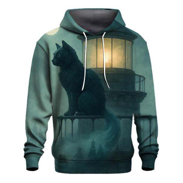 Fogbound Lighthouse Cat lightweight hoodies