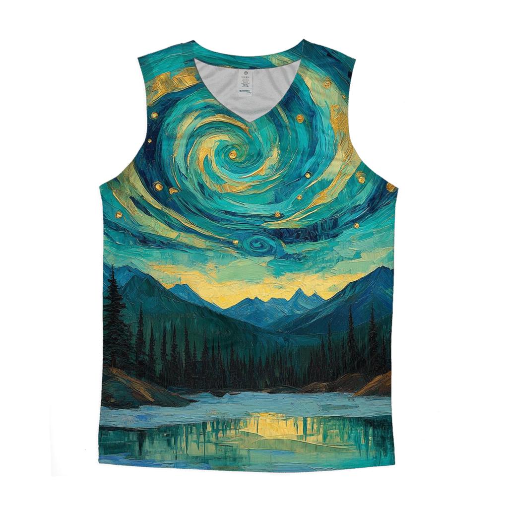 Van Gogh Inspired Mountain Aurora sports performance tank tops