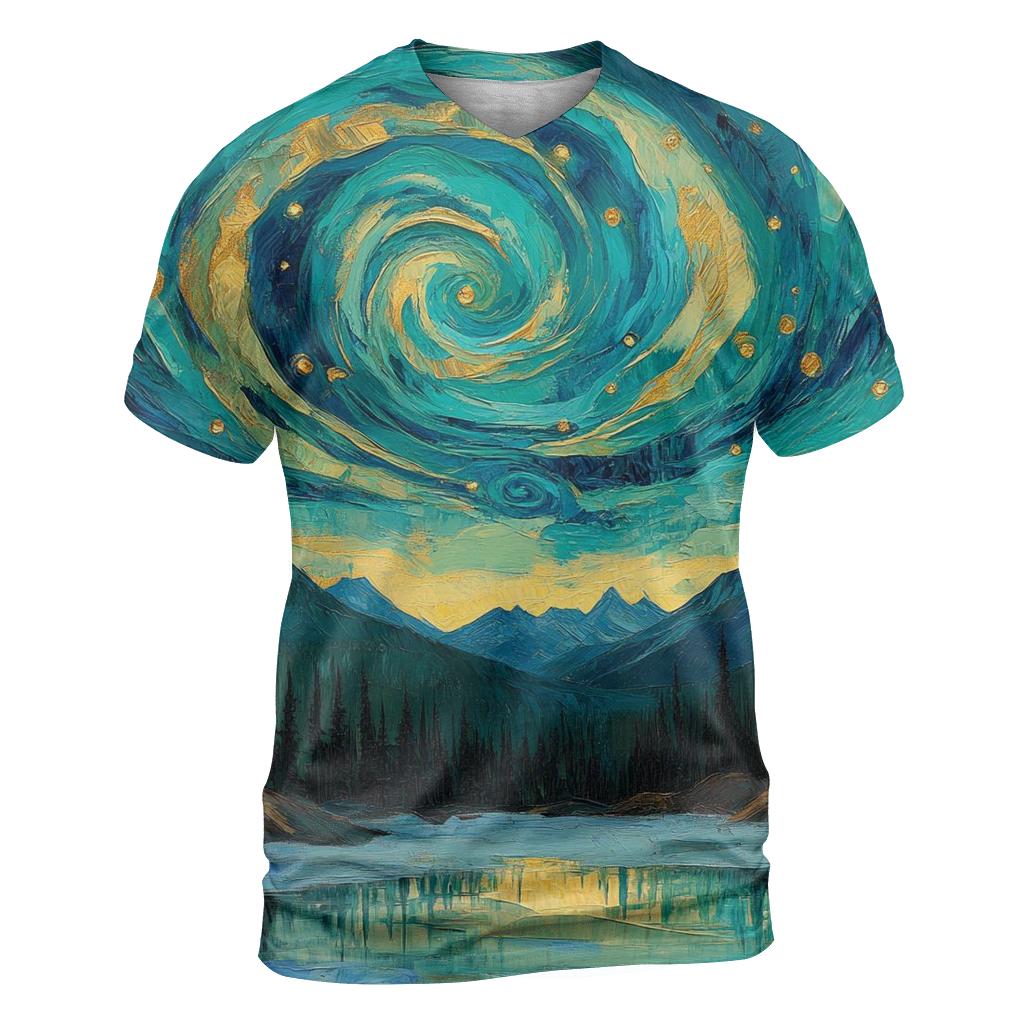 Van Gogh Inspired Mountain Aurora custom all-over print shirts
