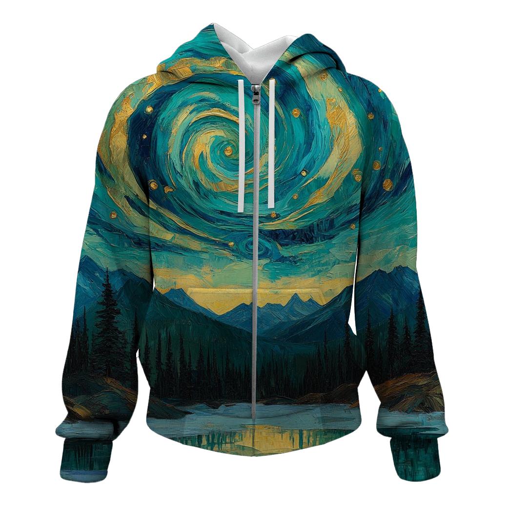 Van Gogh Inspired Mountain Aurora premium hoodies