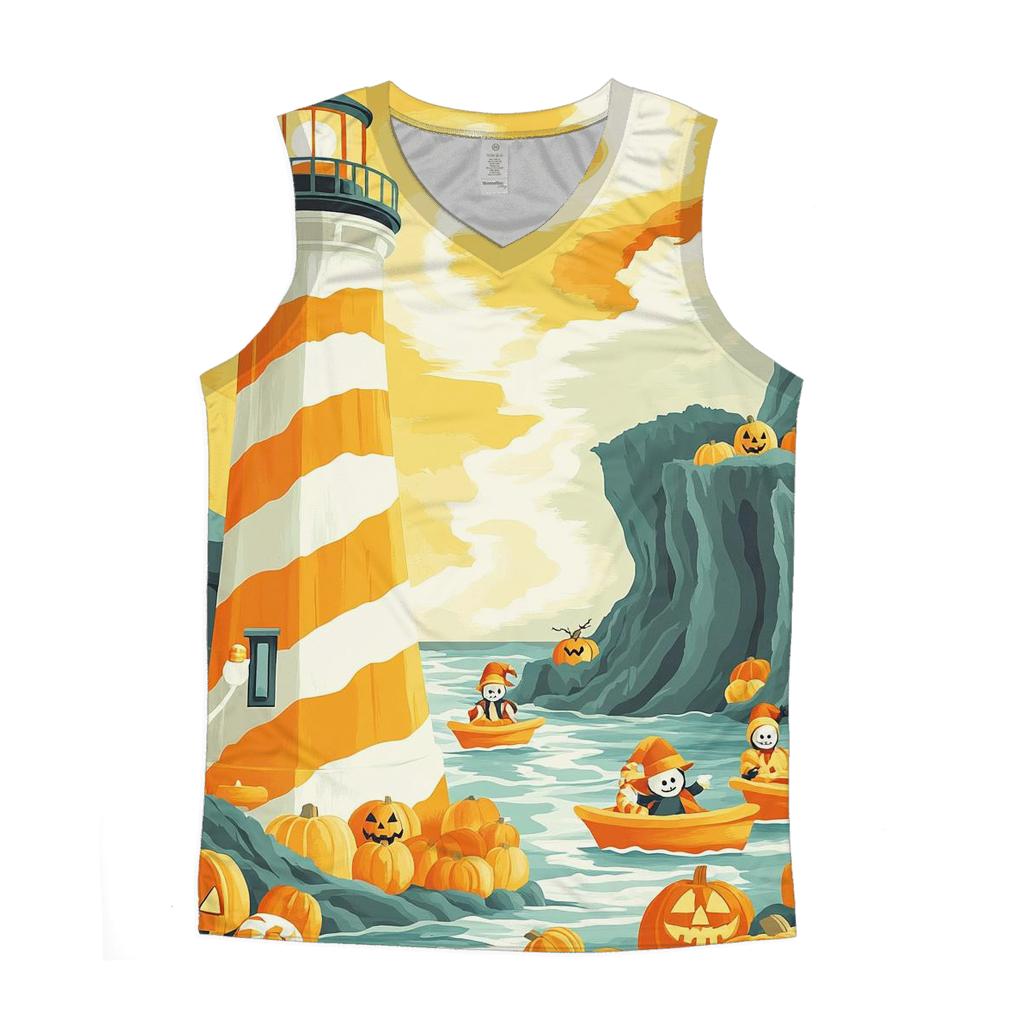 Candy Corn Lighthouse On The Foggy Cliffs designer workout tanks
