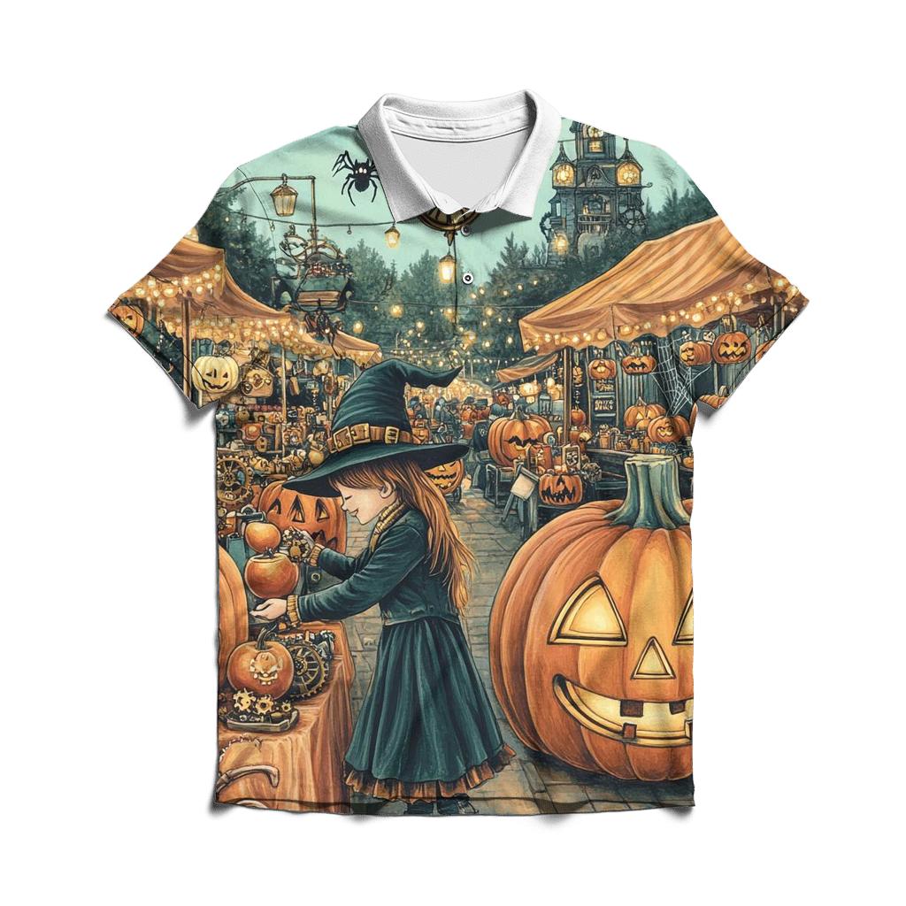 Clockwork Jack O Lantern Market premium cotton polo shirts