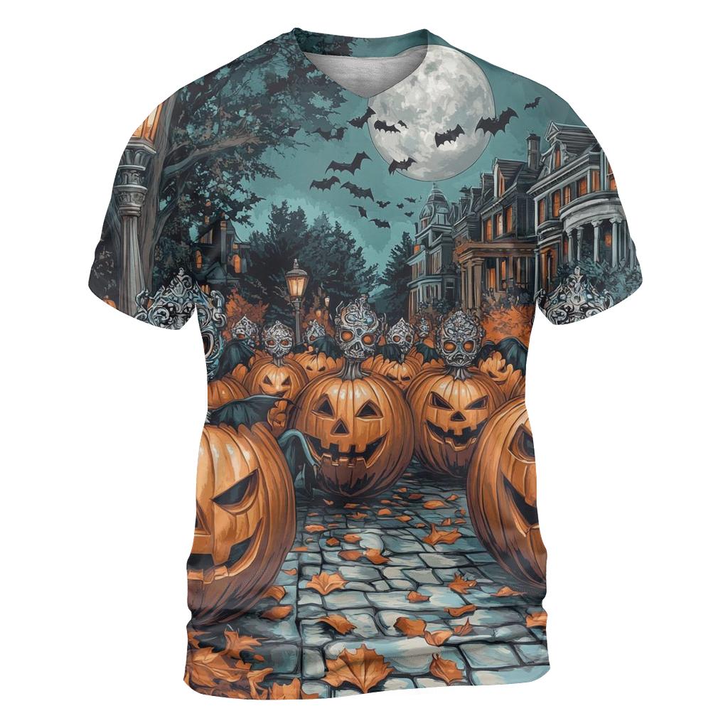 Moonlight Masked Pumpkin Parade designer pattern shirts