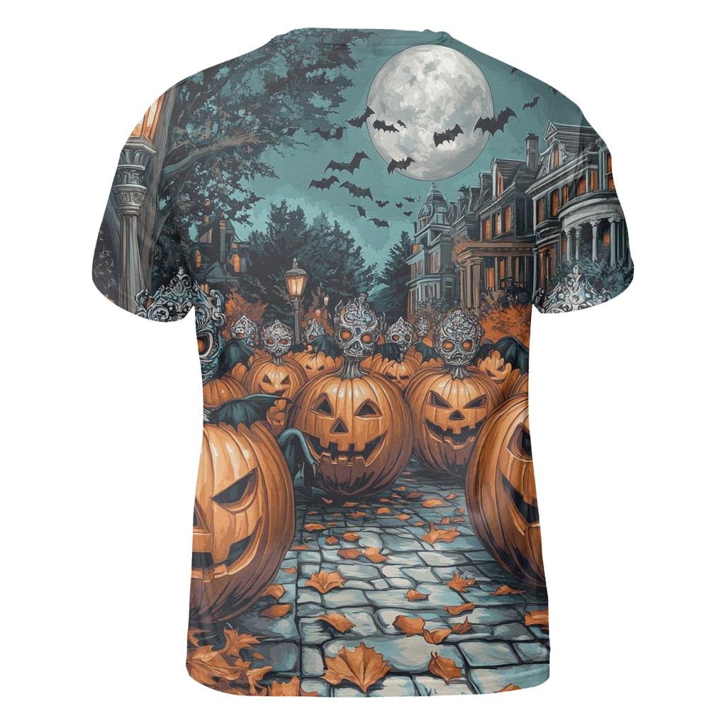 Moonlight Masked Pumpkin Parade designer pattern shirts