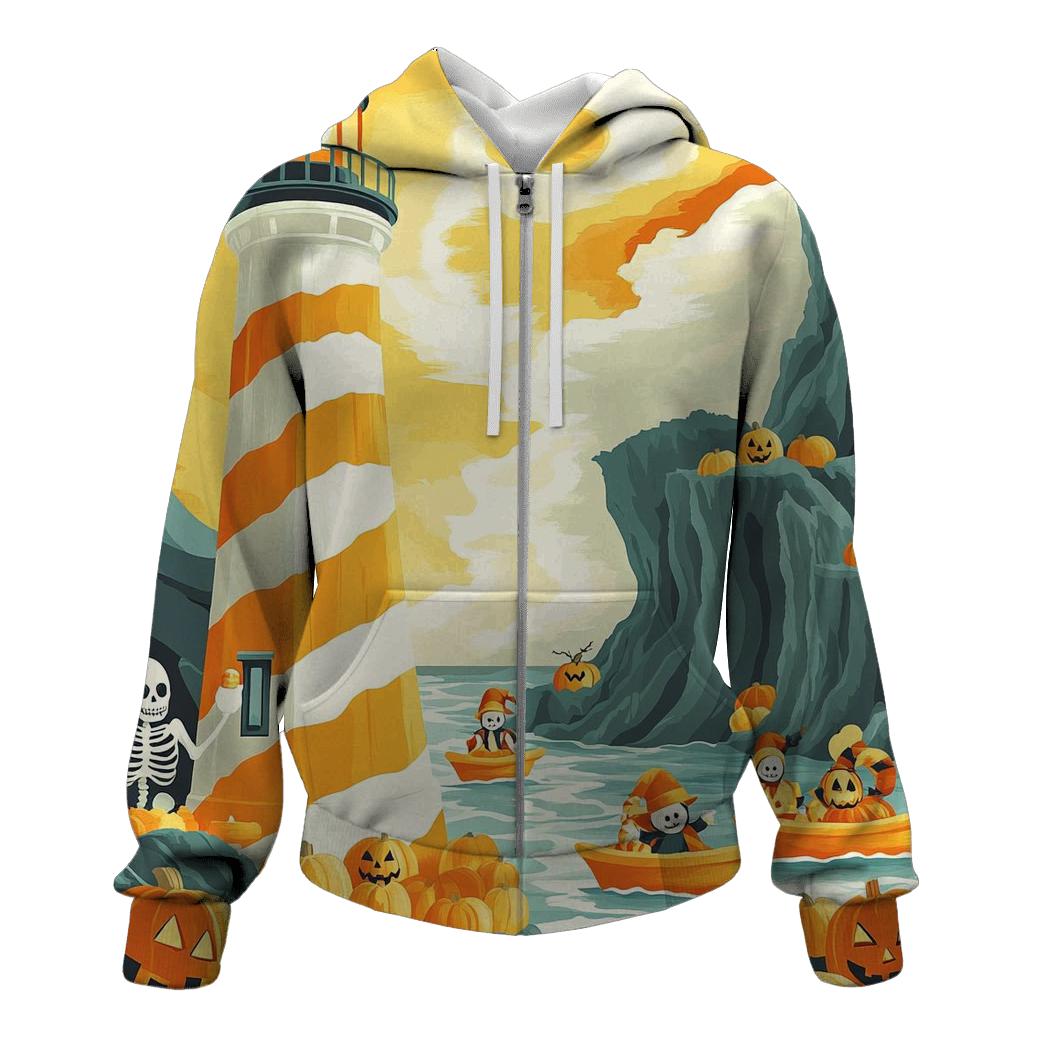Candy Corn Lighthouse On The Foggy Cliffs premium hoodies