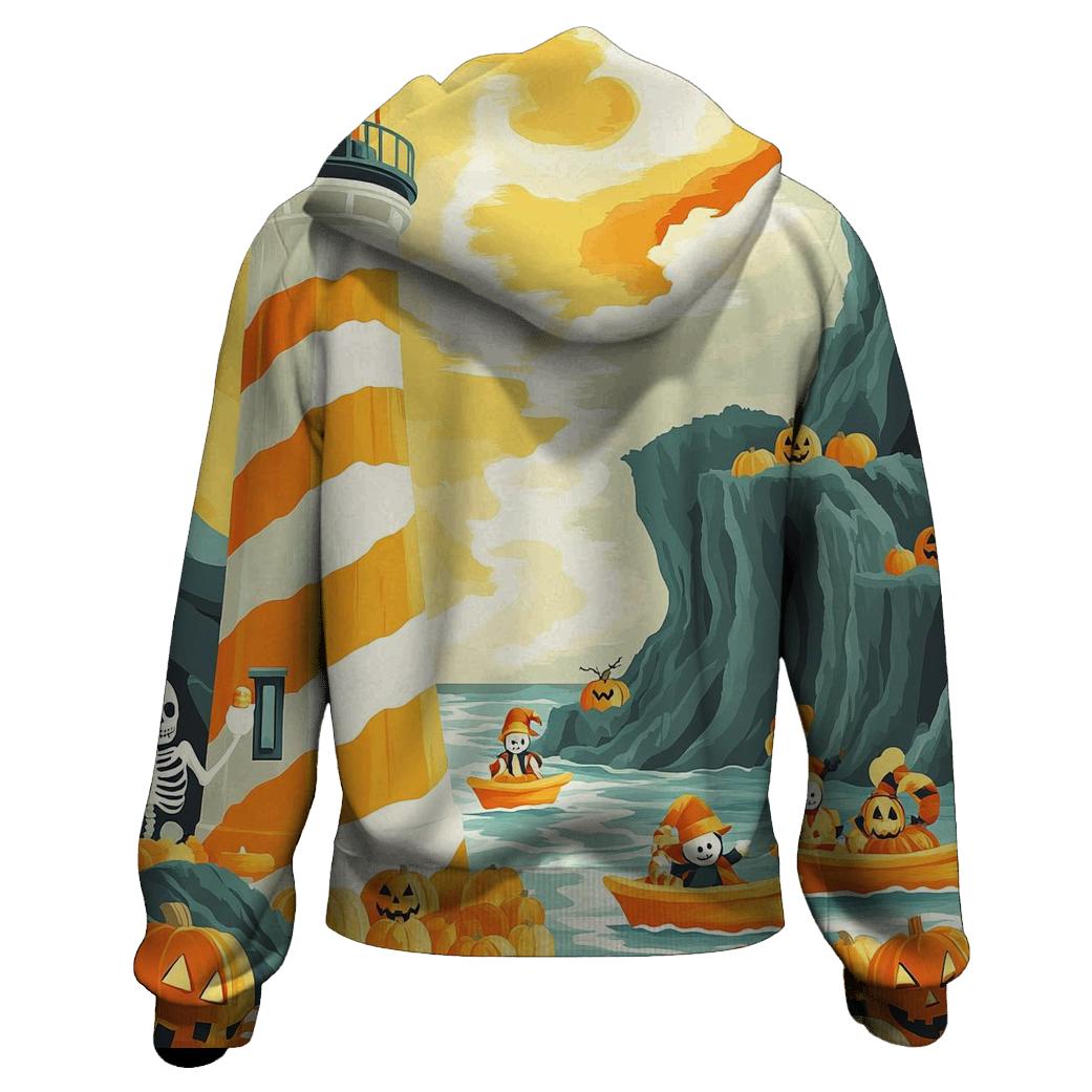Candy Corn Lighthouse On The Foggy Cliffs premium hoodies
