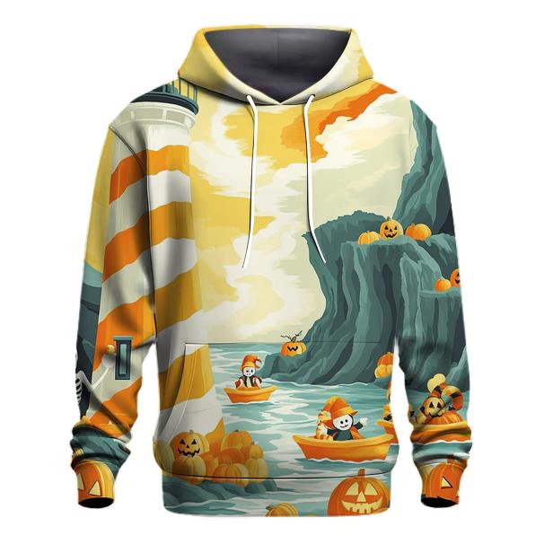 Candy Corn Lighthouse On The Foggy Cliffs heavyweight hoodies