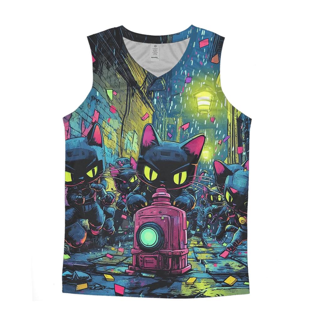 Pixelated Alley Cats graphic print tank tops