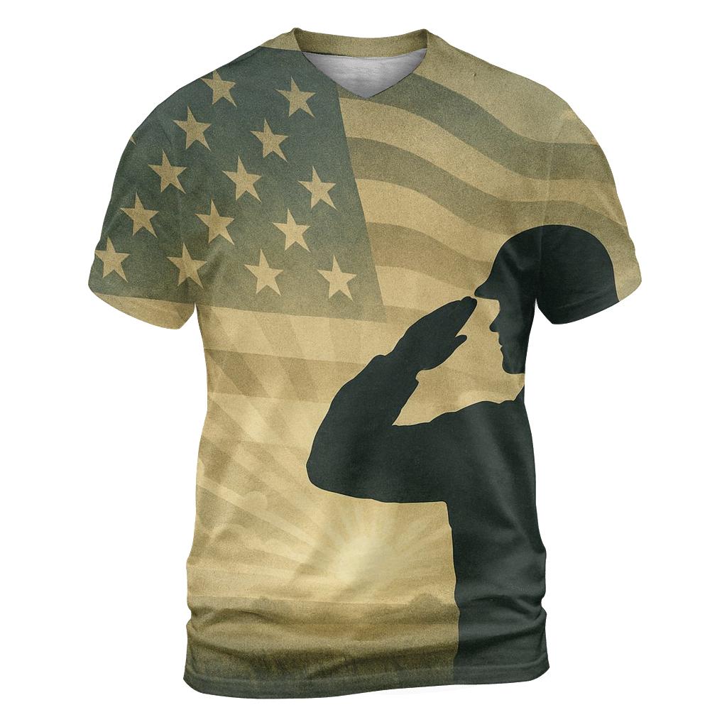 Silhouette Salute Sunrise vibrant all-over design tees