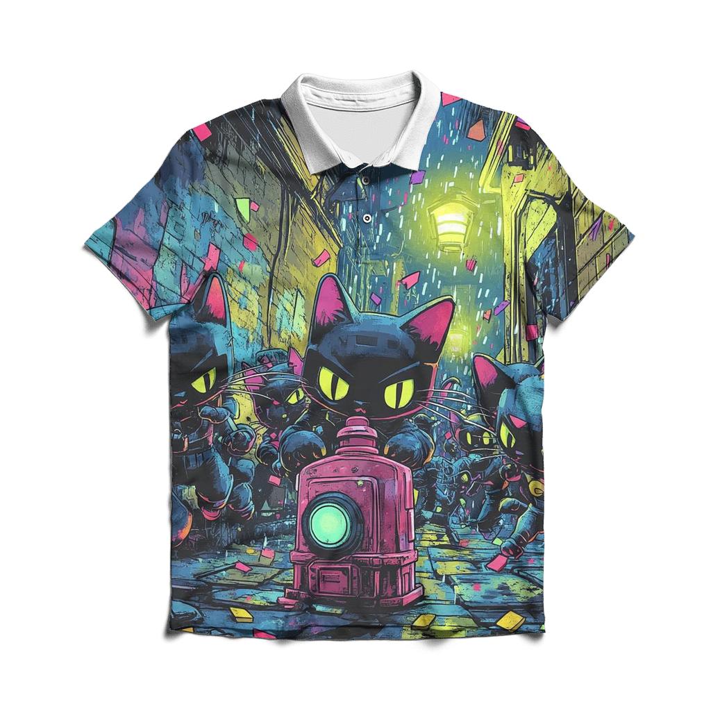 Pixelated Alley Cats custom polo shirts