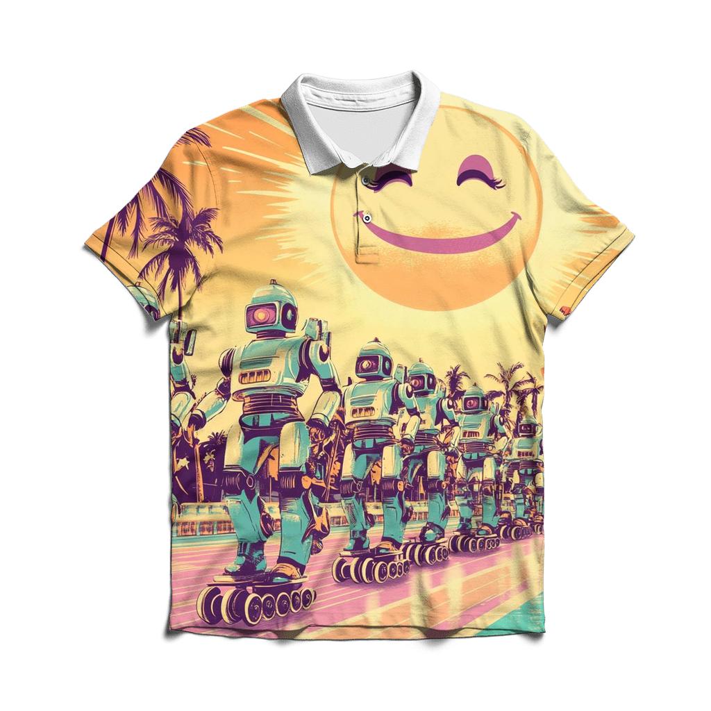 Sunset Roller Robot Parade personalized polo shirts