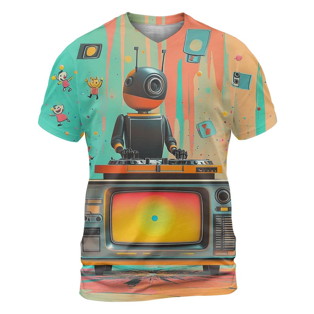 Retro TV Robot Riot statement graphic shirts