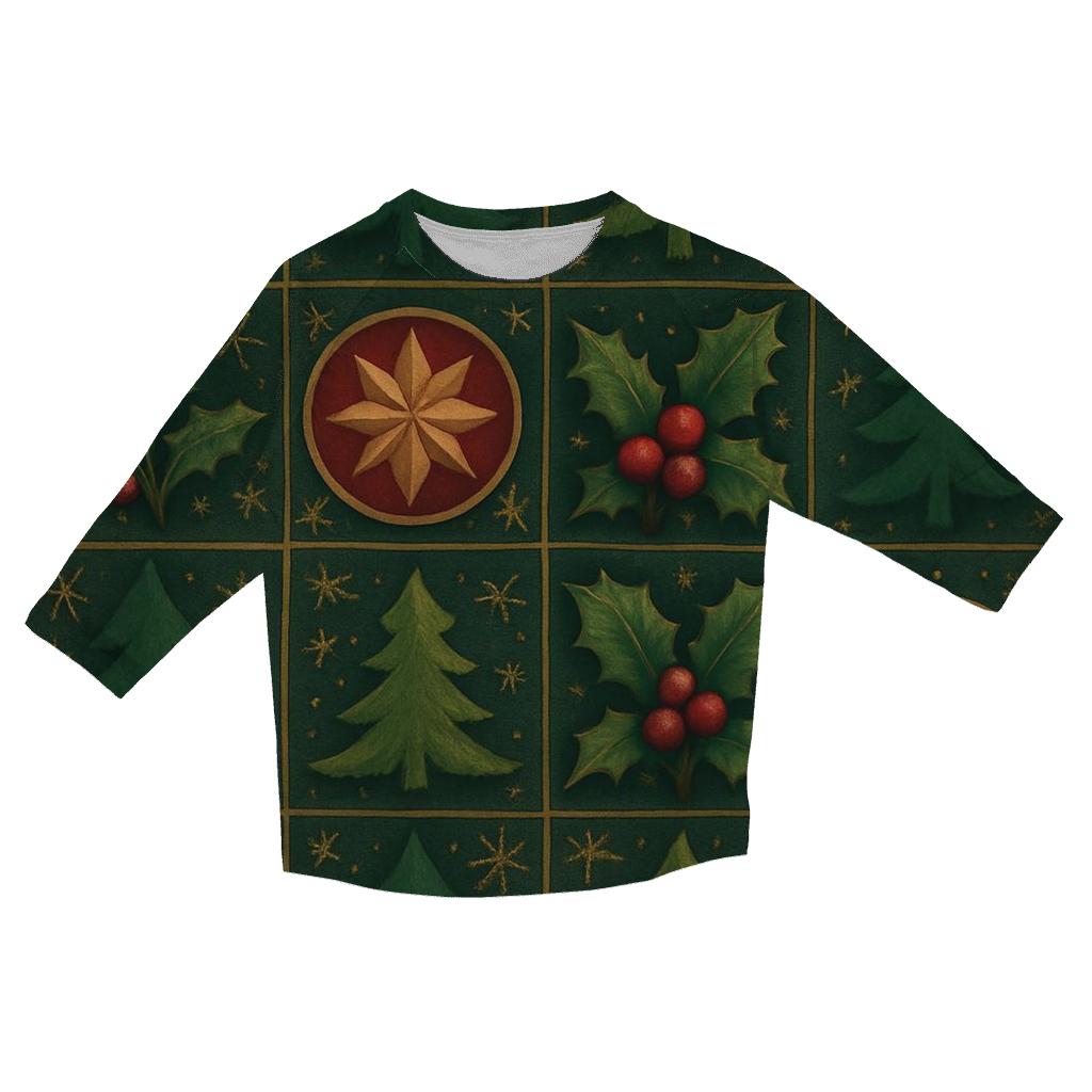 Nordic Holly Ornament Grid designer 3/4 sleeve blouses