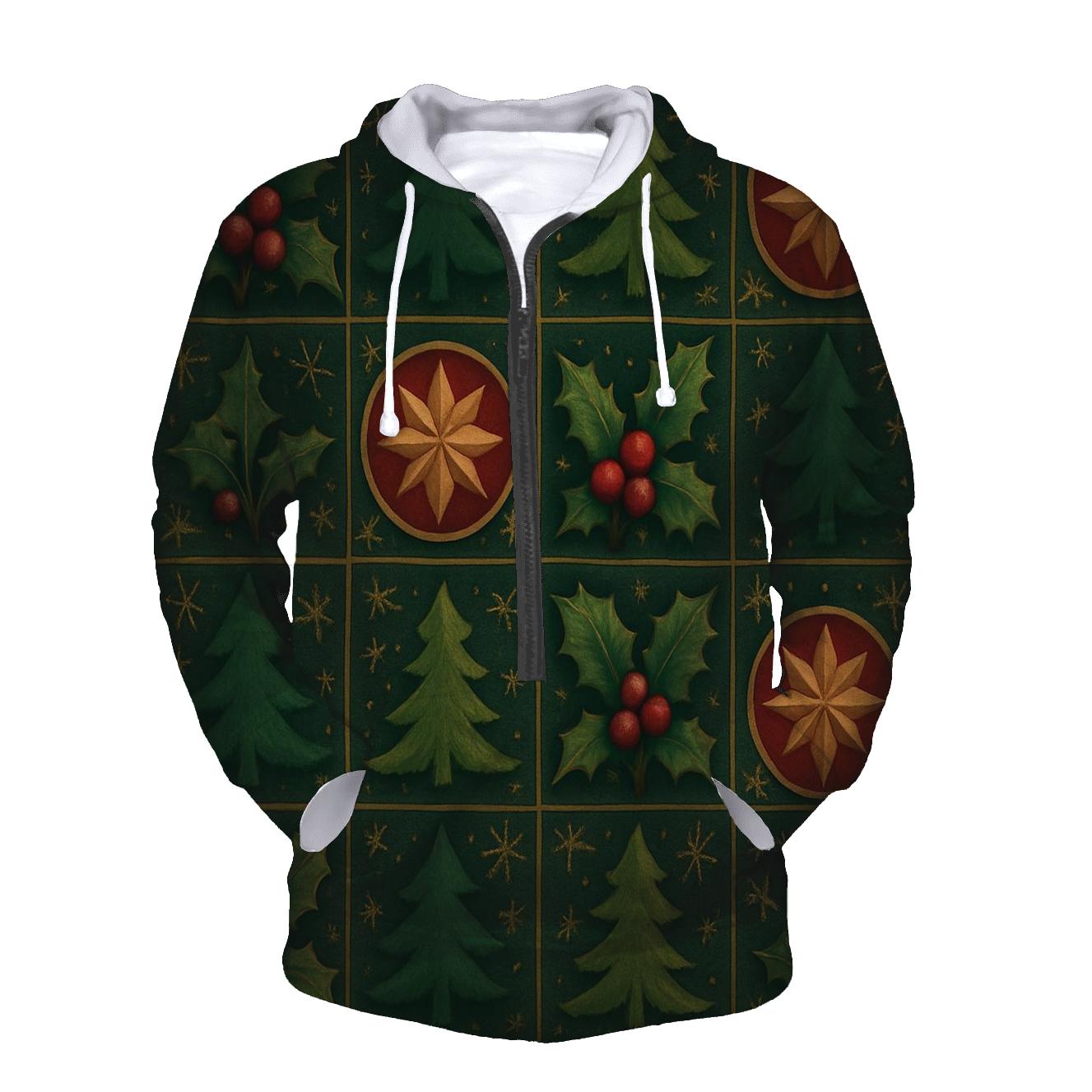 Nordic Holly Ornament Grid premium hoodies