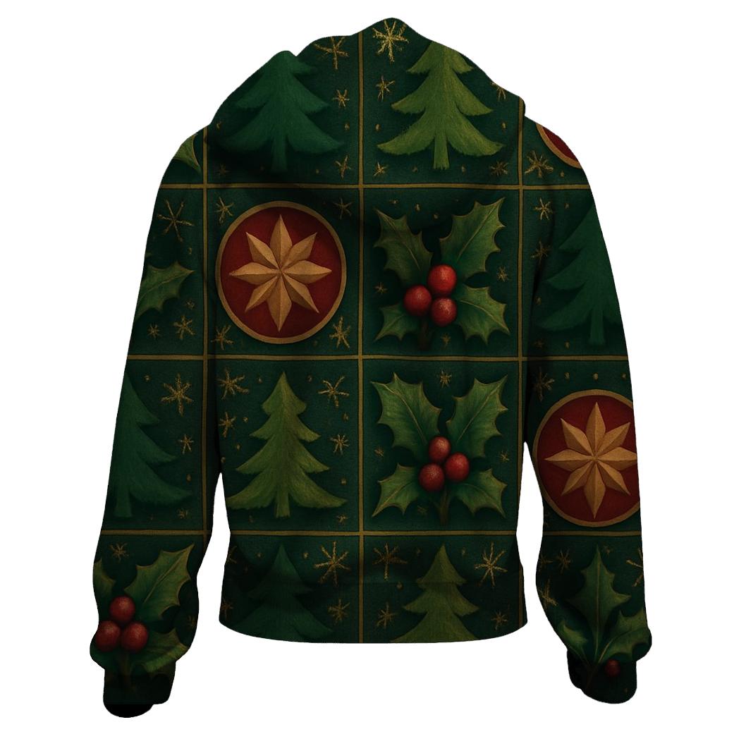 Nordic Holly Ornament Grid zip-up hoodies