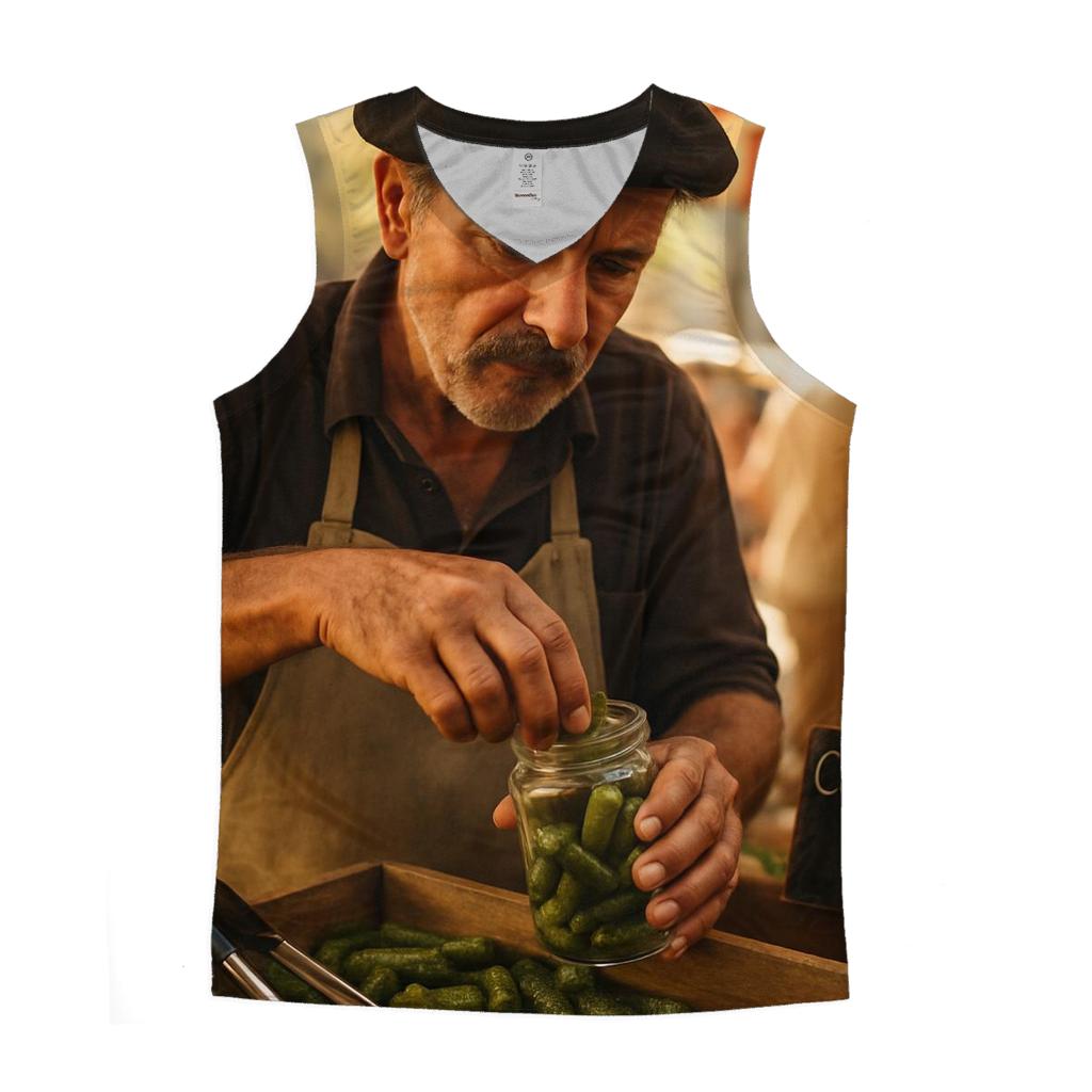 Market Vendor Preparing Cornichon Jar casual summer tank tops