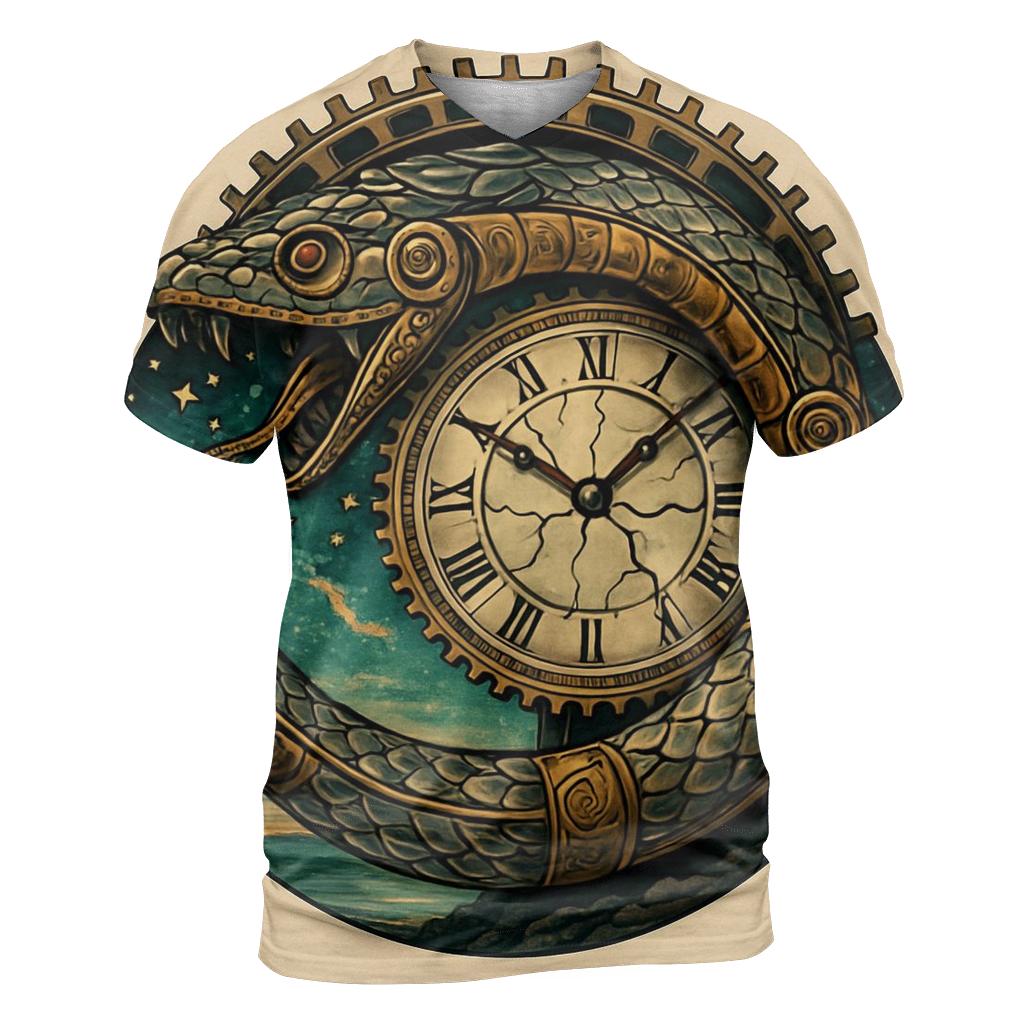 Ouroboros Clockwork Serpent vibrant all-over design tees