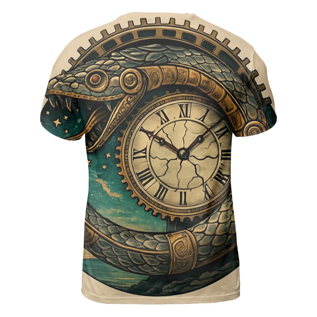Ouroboros Clockwork Serpent vibrant all-over design tees