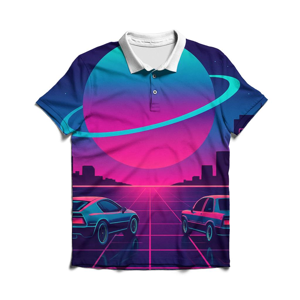 Neon Cosmos Skyline stylish collar polo tees