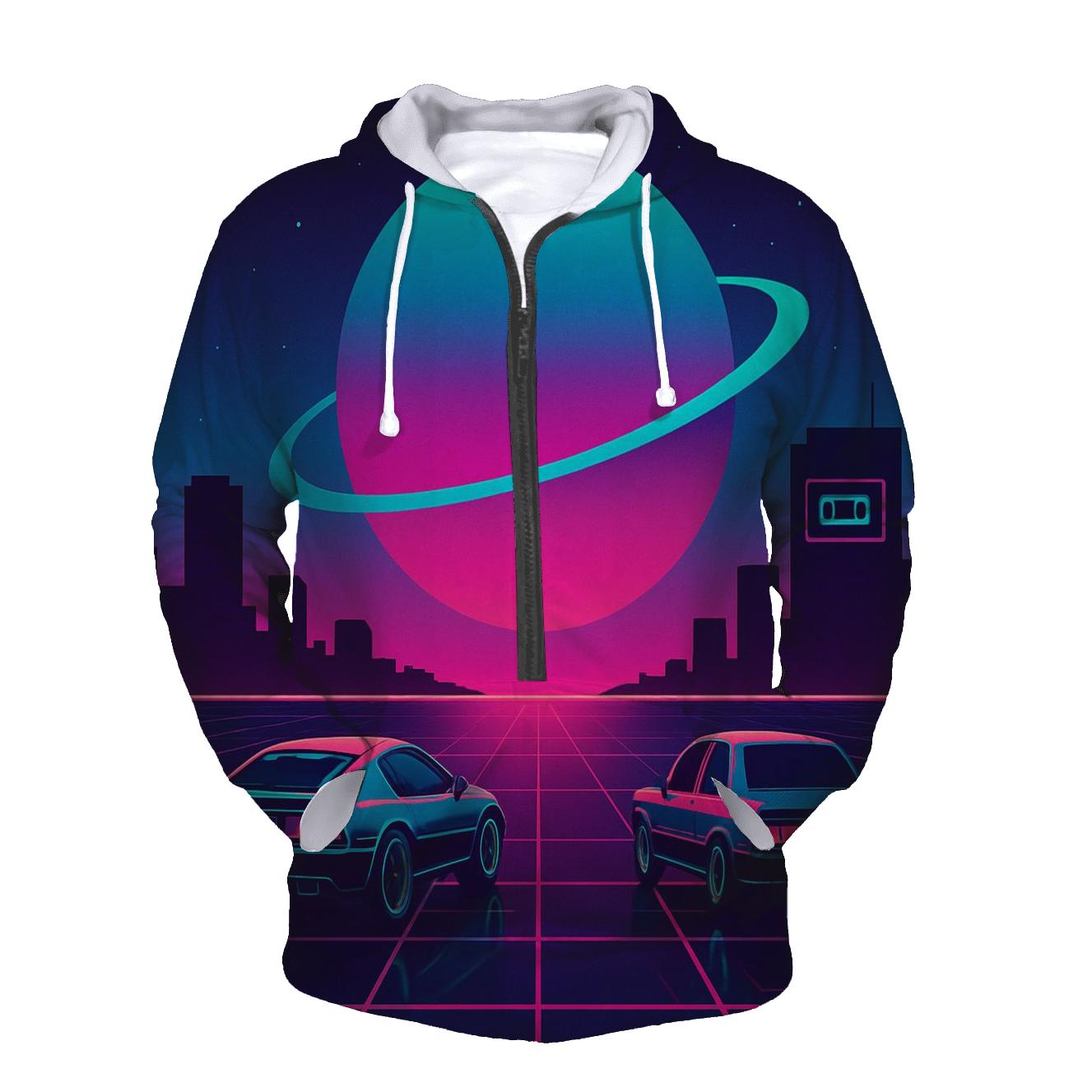 Neon Cosmos Skyline heavyweight hoodies