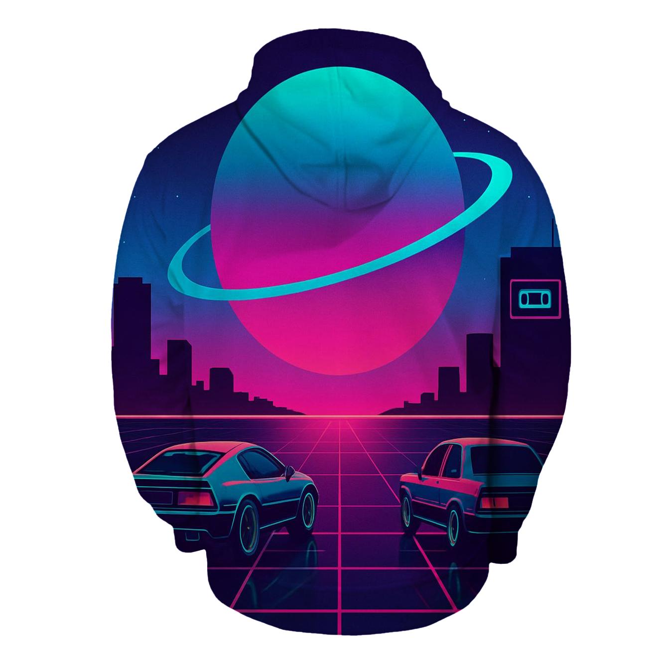 Neon Cosmos Skyline heavyweight hoodies