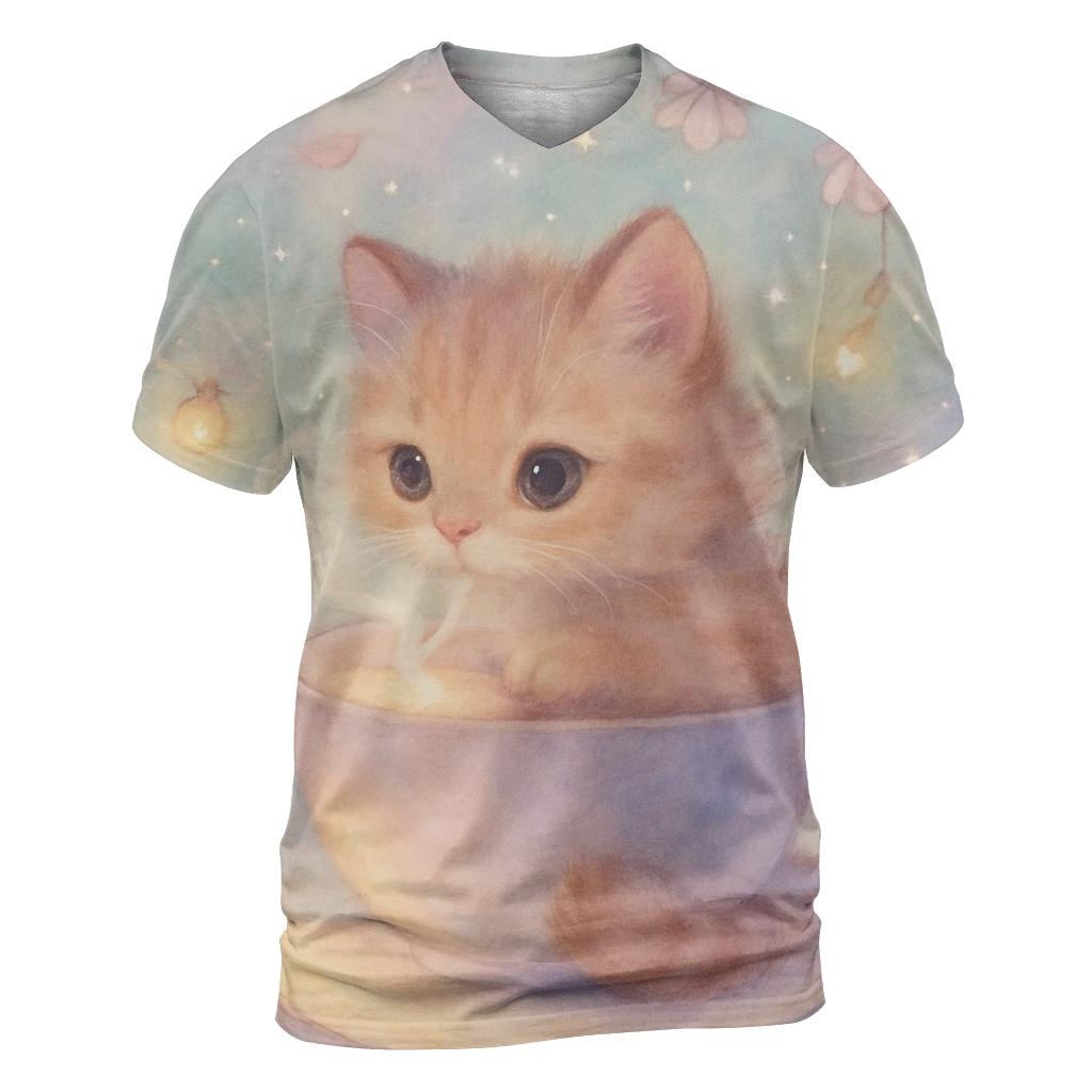 Moonlight Tea Kitten artistic all-over print tops