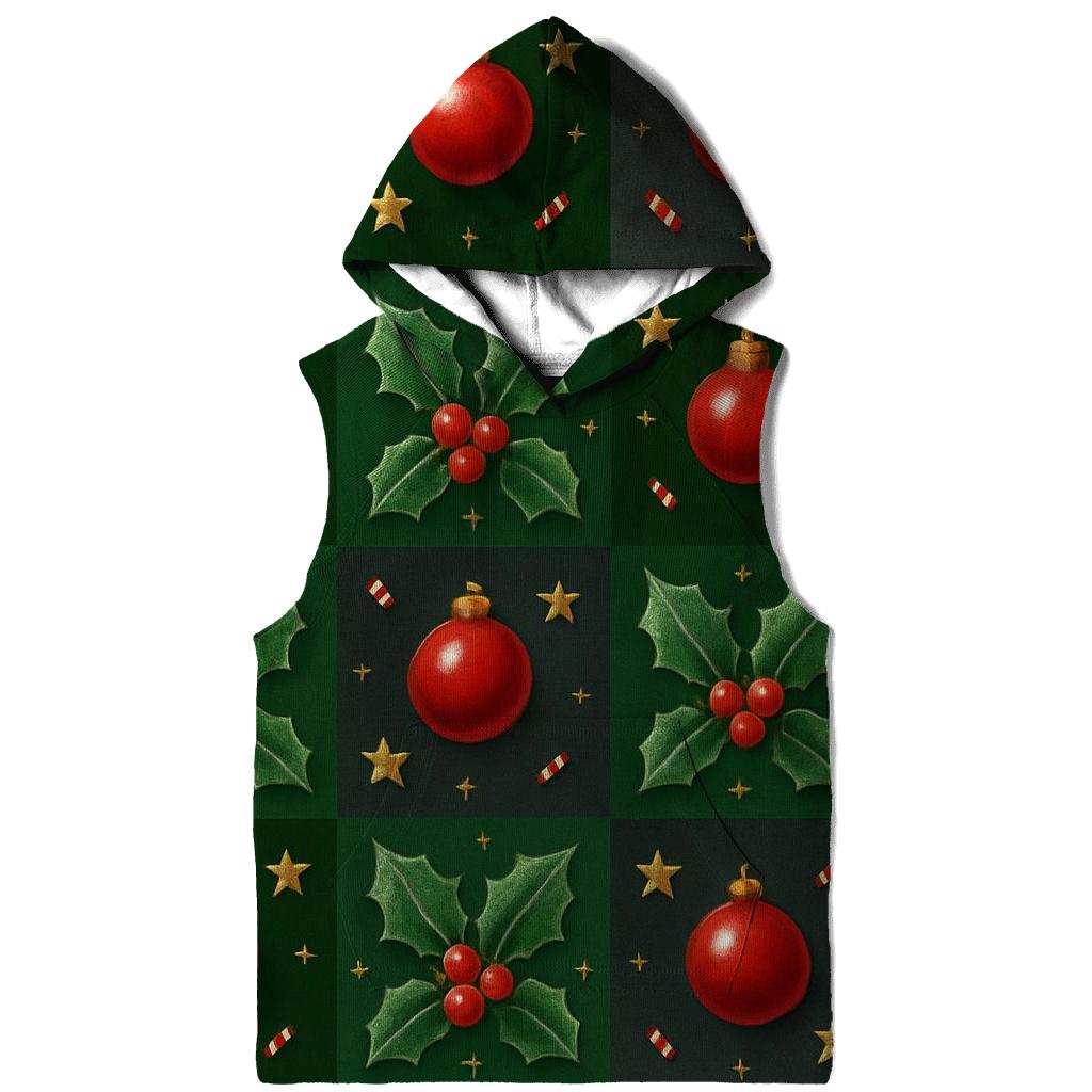 Crimson Holly Grid On Dark Forest Background hoodie styles