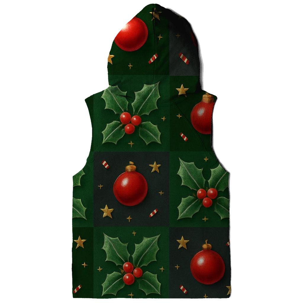 Crimson Holly Grid On Dark Forest Background hoodie styles