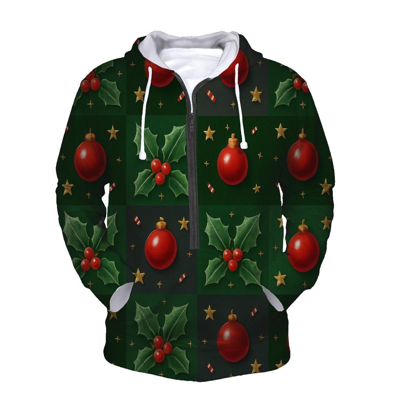 Crimson Holly Grid On Dark Forest Background heavyweight hoodies