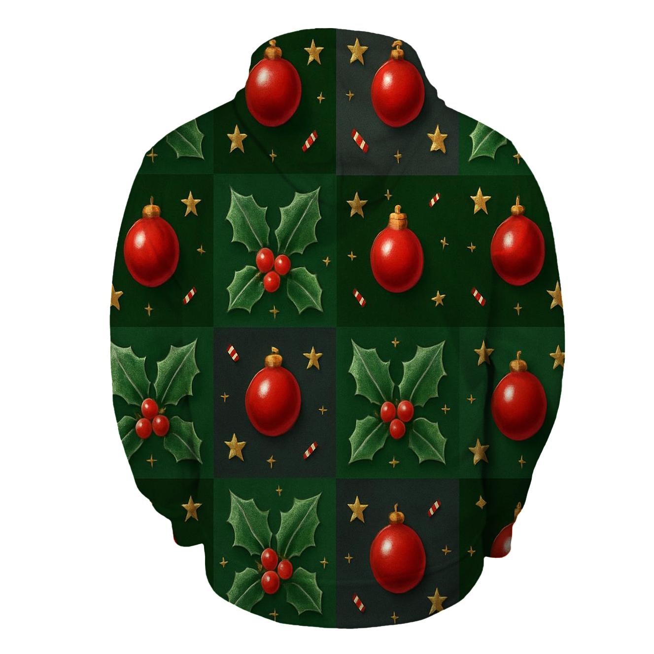 Crimson Holly Grid On Dark Forest Background heavyweight hoodies