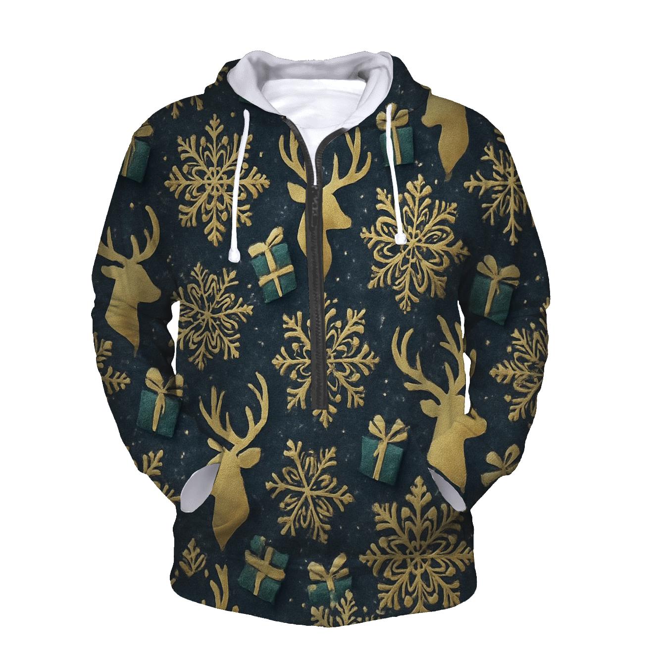 Golden Snowflake Tessellation On Midnight Background heavyweight hoodies