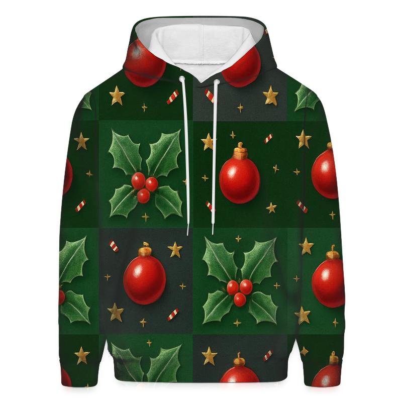 Crimson Holly Grid On Dark Forest Background heavyweight hoodies