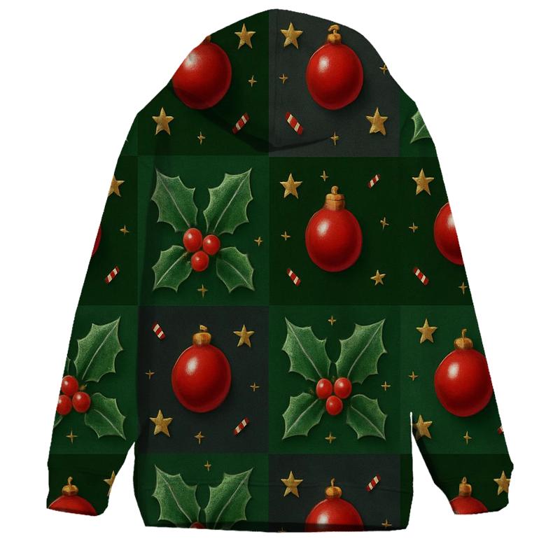 Crimson Holly Grid On Dark Forest Background heavyweight hoodies