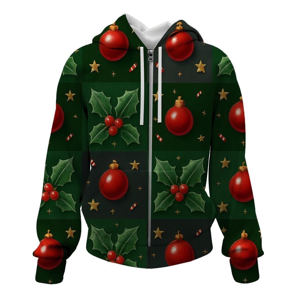 Crimson Holly Grid On Dark Forest Background hoodie styles