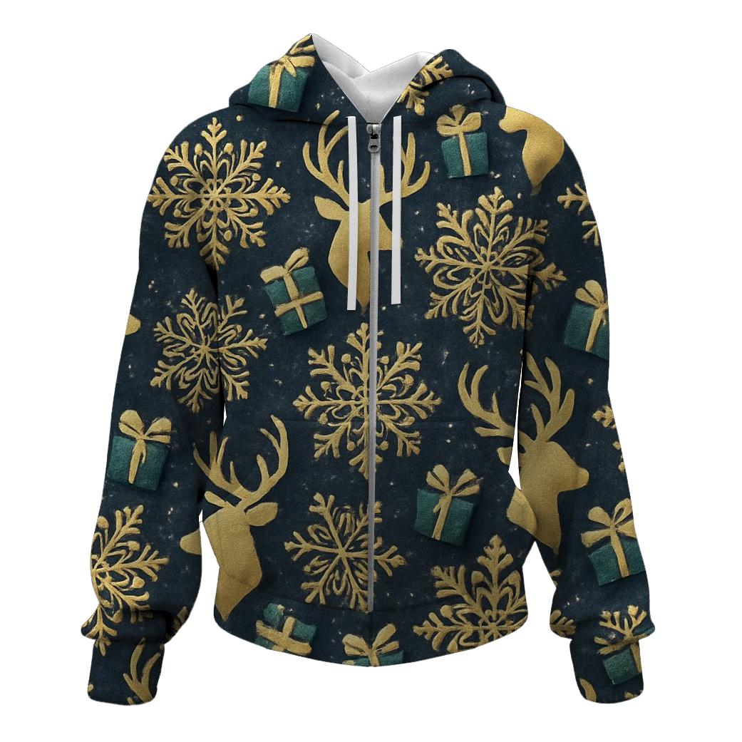 Golden Snowflake Tessellation On Midnight Background embroidered hoodies