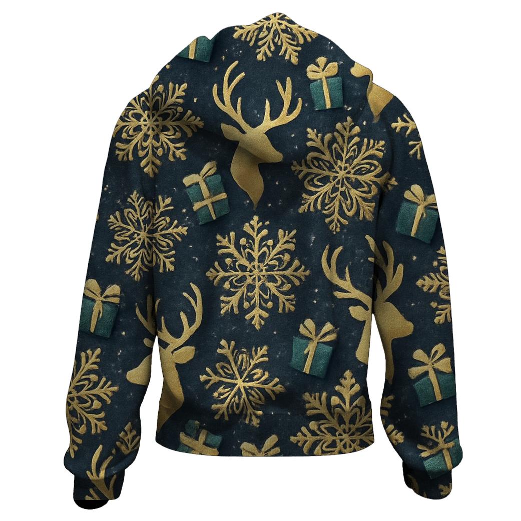 Golden Snowflake Tessellation On Midnight Background embroidered hoodies