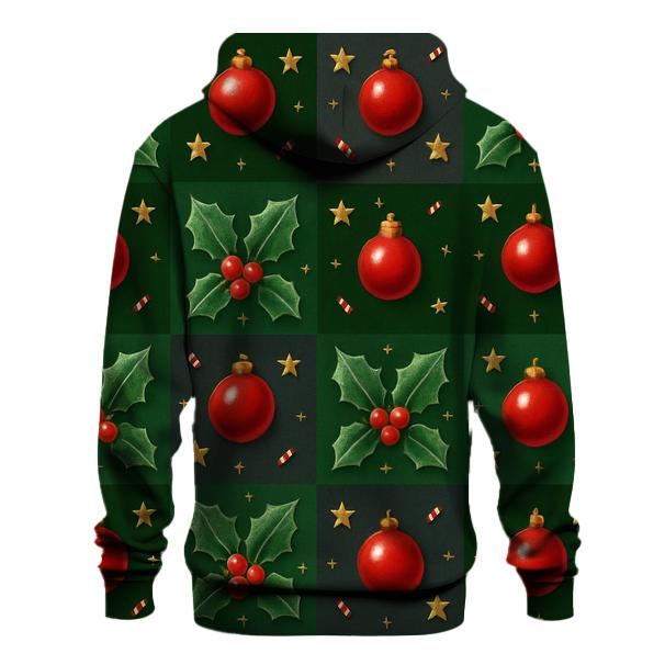 Crimson Holly Grid On Dark Forest Background embroidered hoodies