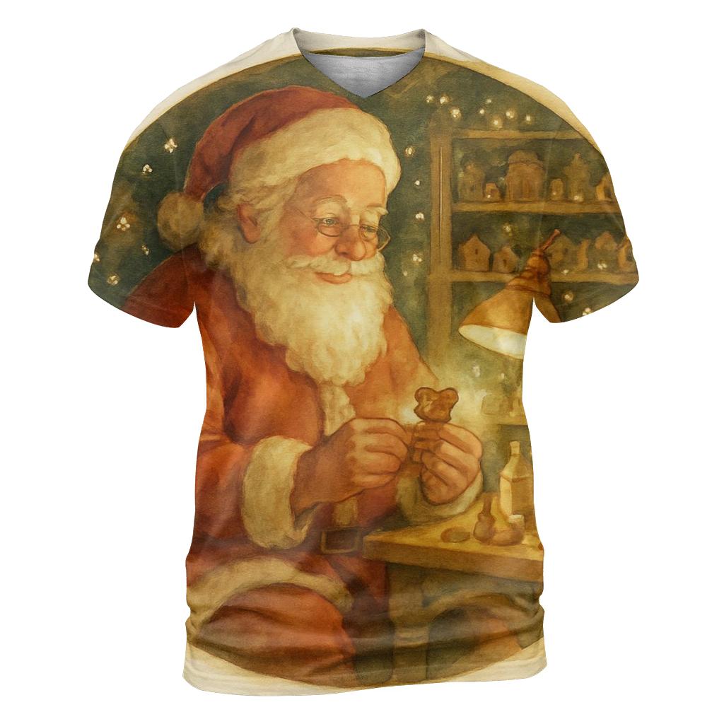 Cozy Hearthwood Santa artistic all-over print tops