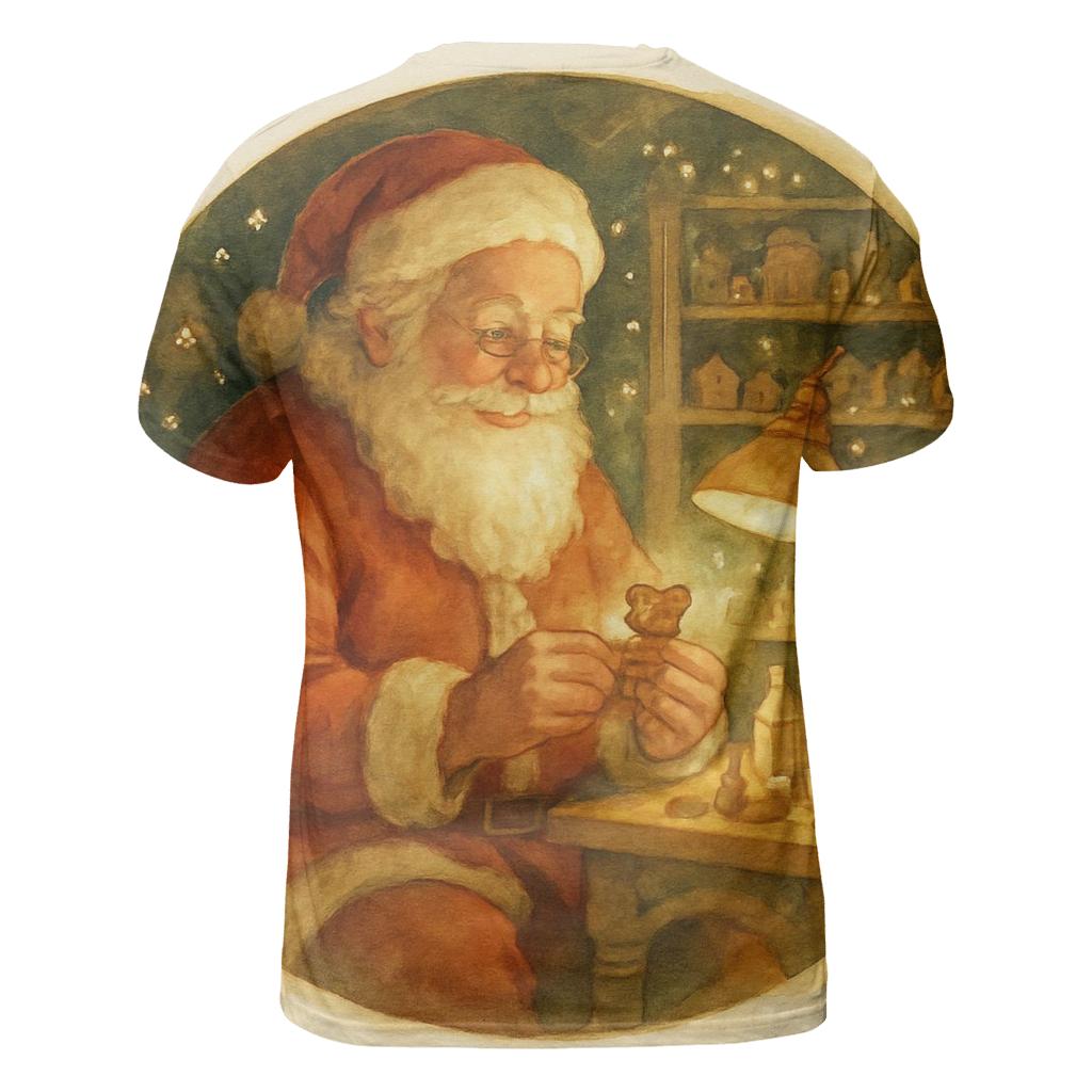 Cozy Hearthwood Santa artistic all-over print tops