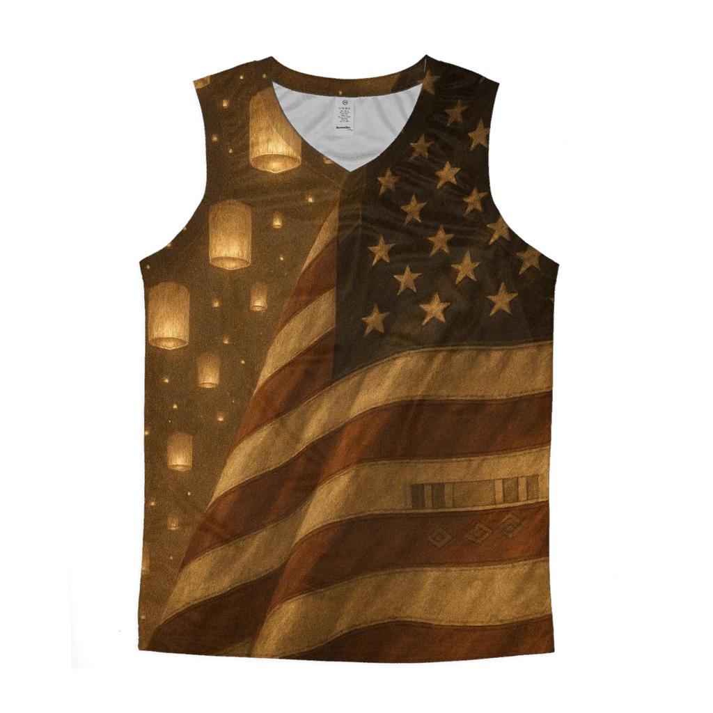 Memorial Lanterns And Stripes graphic print tank tops