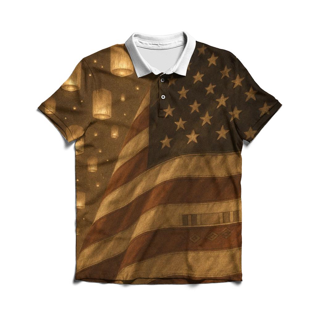 Memorial Lanterns And Stripes premium cotton polo shirts