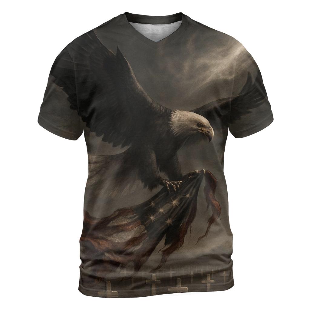 Eagle Over Honor Field vibrant all-over design tees