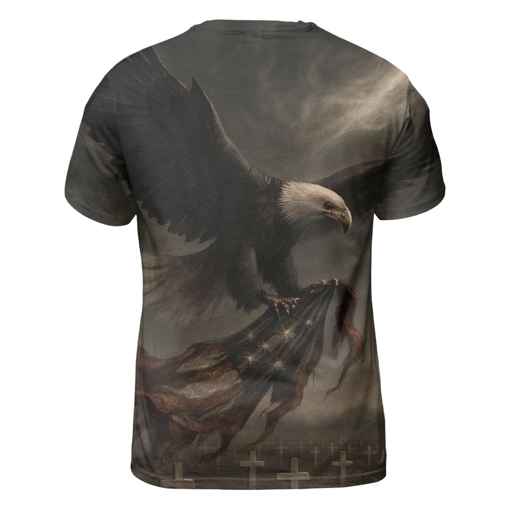 Eagle Over Honor Field vibrant all-over design tees