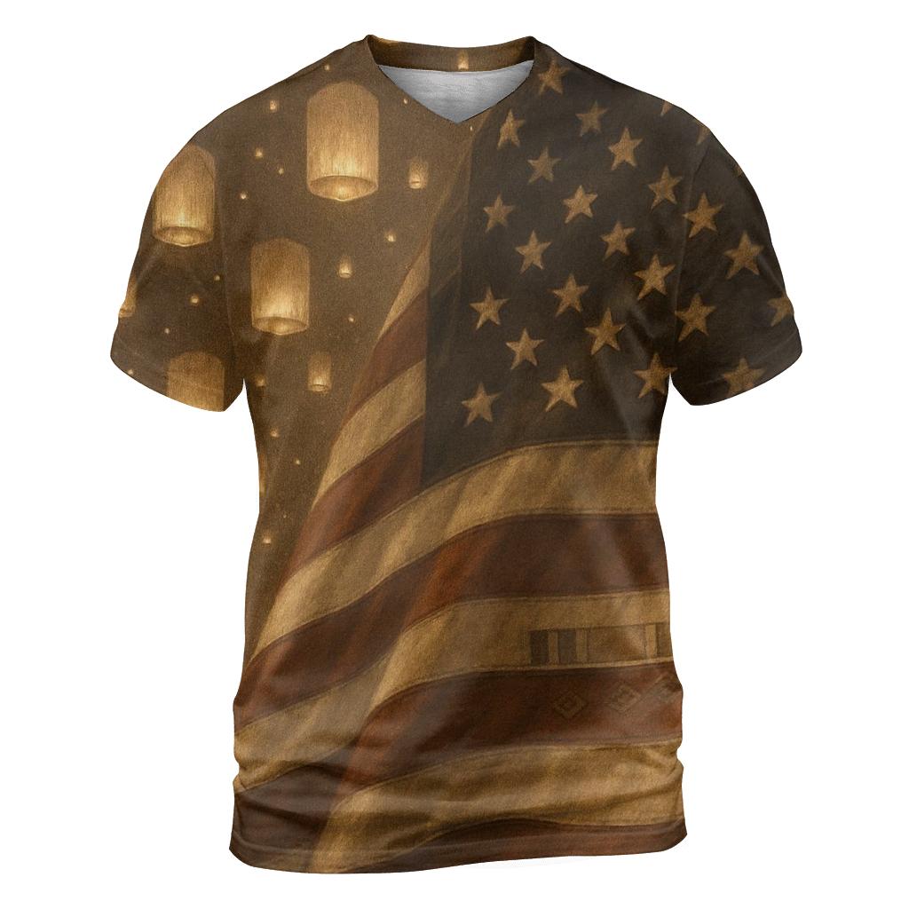 Memorial Lanterns And Stripes vibrant all-over design tees