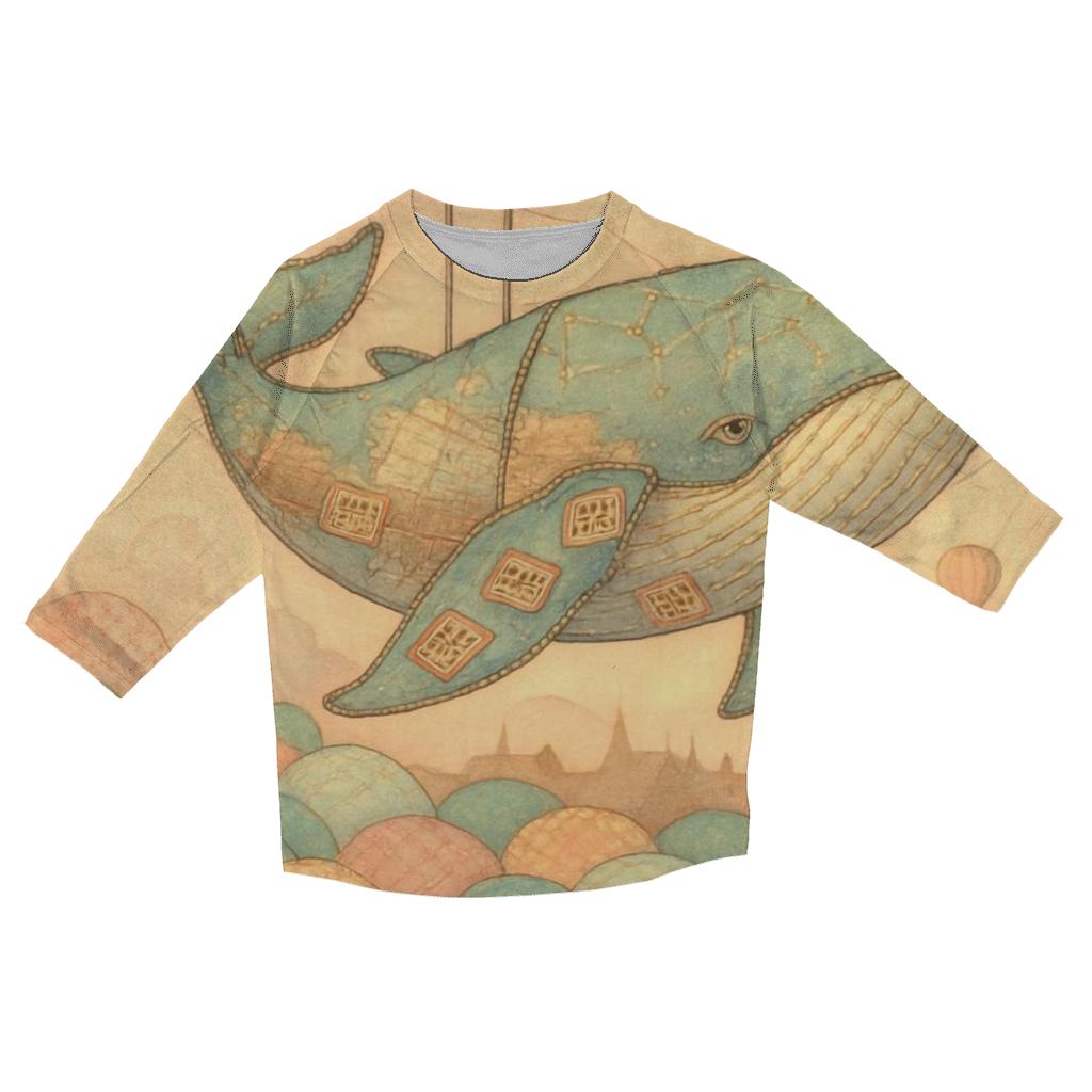 Stitched Sky Whale cotton quarter sleeve shirts