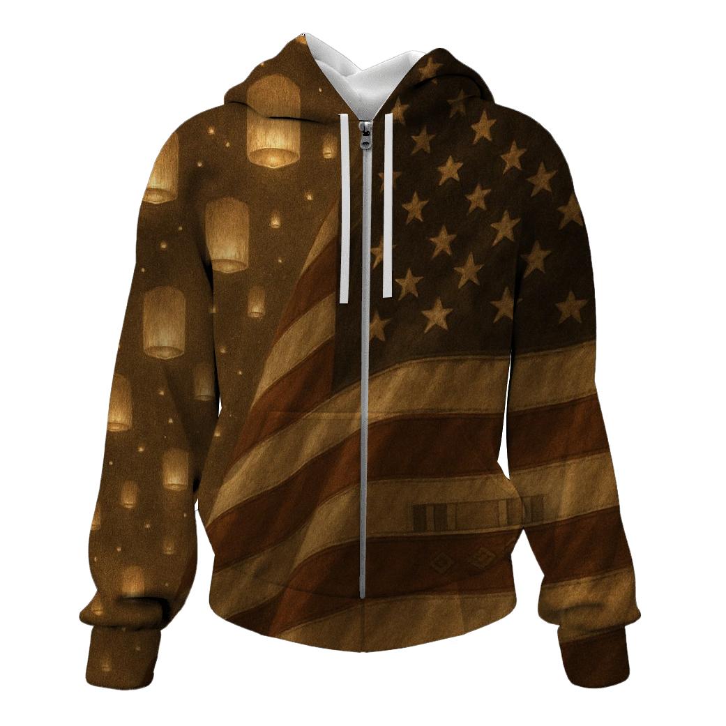 Memorial Lanterns And Stripes printed hoodies