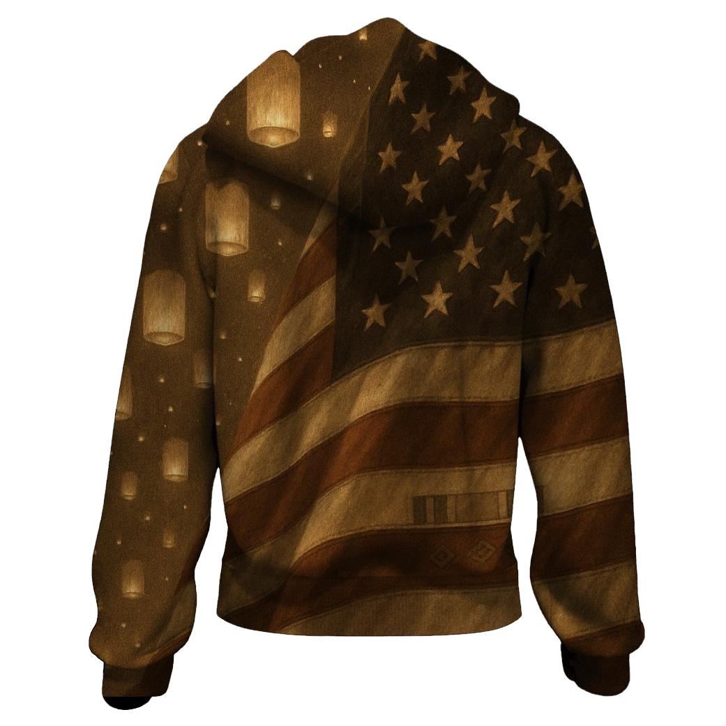 Memorial Lanterns And Stripes printed hoodies