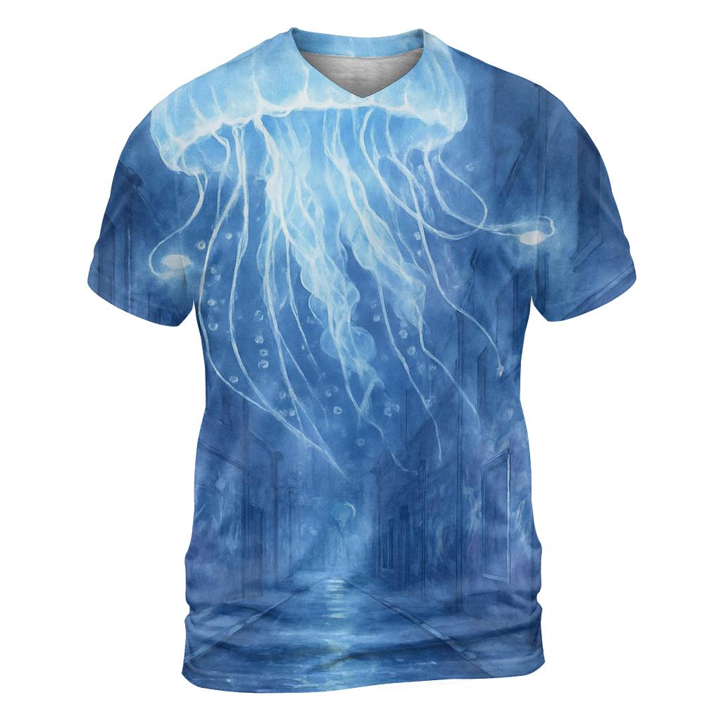 Midnight Jellyfish Alley artistic all-over print tops