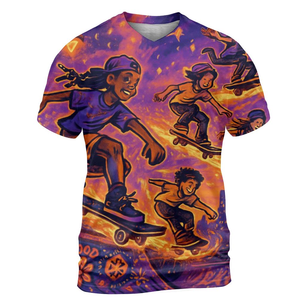 Solar Wind Skate Collective vibrant all-over design tees
