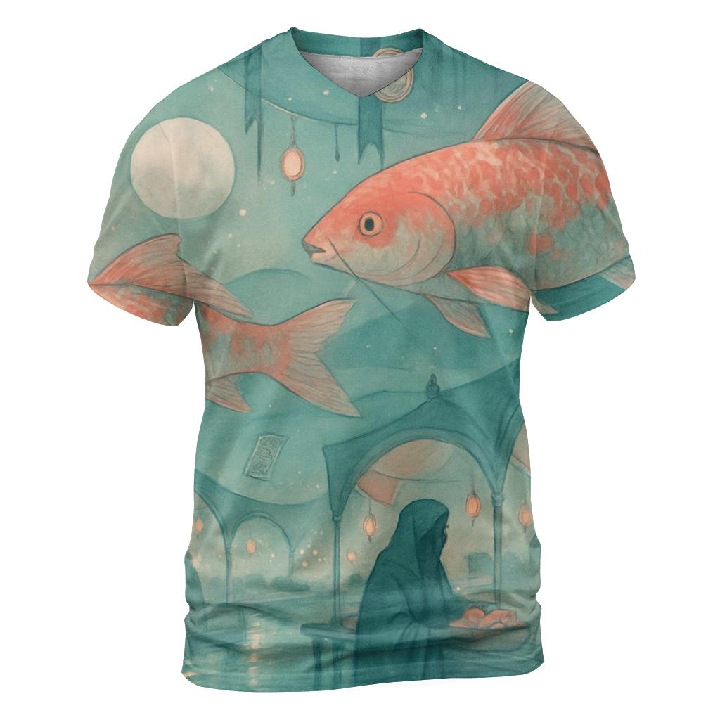 Moon Bazaar Koi Caravan artistic all-over print tops